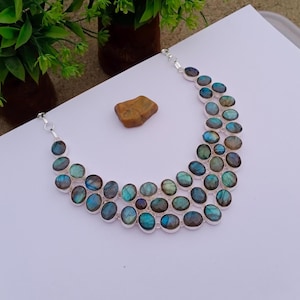 Natural Labradorite Necklace | Silver plated Necklace | Anniversary Gift | Gemstone Necklace | Labradorite Stone | Christmas Gift Jewelry