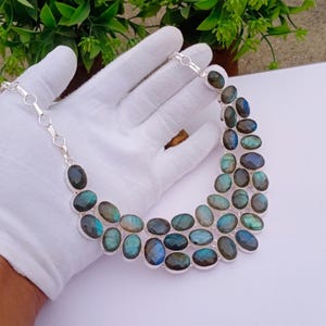 Natural Labradorite Necklace | Silver plated Necklace | Gemstone Necklace | Labradorite Stone | Christmas Gift | Labradorite Jewelry