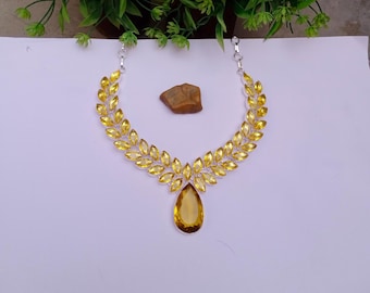 Hermoso collar de citrino hidrocristalino / Collar chapado en plata 925 / Collar llamativo / Regalo para aniversario