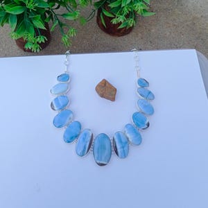 Lindo colar de opala azul | Colar banhado a prata 925 | Colar ajustável | Colar statement | Colar boho | Joias de opala