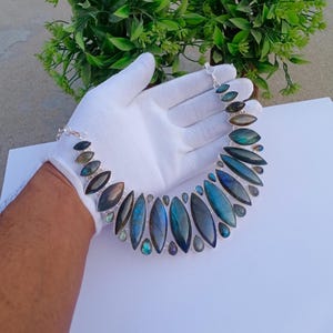 Natural Labradorite Necklace | Silver plated Necklace | Gemstone Necklace | Labradorite Stone | Marquis Necklace | Labradorite Jewelry