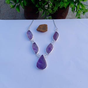 Schöne Amethyst Halskette, 925 Silber überzogene Halskette, Jahrestagsgeschenke, Statement Halskette, Geschenke für Frau, Amethyst Schmuck