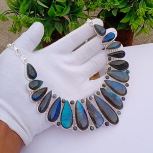 Natural Labradorite Necklace | Silver plated Necklace | Statement Necklace | Labradorite Stone | Christmas Gift | Labradorite Jewelry