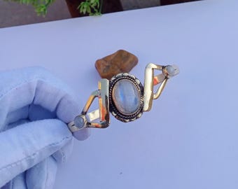 Natural Moonstone  Bangle | Brass Bangle | BOHO Bangle | Gemstone Bangle | Statement Bangle | moonstone Bangle Jewelry
