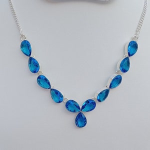 Hermoso collar de piedra de vidrio hidro de topacio azul, collar minimalista, collar plateado 925, collar delicado, joyería de collar