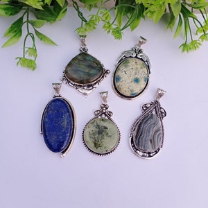 Natural Multi Stone Lot Pendant | 925 Silver plated Pendant | Designer Pendant |Gemstone Lot Pendant | Dainty Pendant | Gifts For Her Sister
