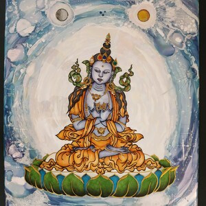 Buddha Vairadara - painting on porcelain base - hand painted - Tibetan sacred art - third fire art - holistic art