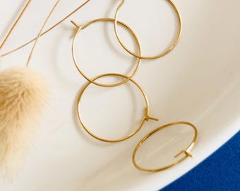 4 Anelli creoli da 20 mm, supporto per orecchini, acciaio inossidabile dorato con oro fino 18k, oro, set da 4 pezzi