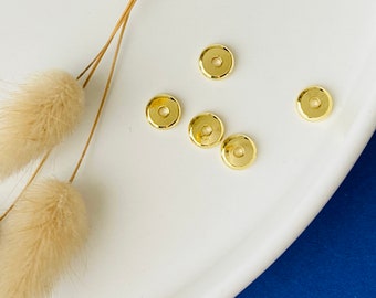 5 perles heishi 8mm, rondelle, rond, donut, breloque, laiton doré à l’or fin 24k, doré, 8mm, lot de 5 pièces