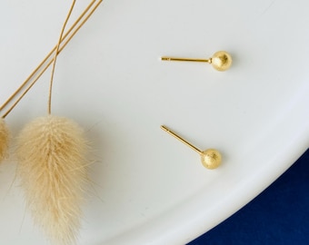 Pendientes con 2 soportes de bolas de 5 mm, forma redonda, con diamante, efecto brillo, acero inoxidable bañado en oro, dorado, juego de 2 piezas