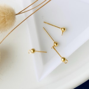 4 Ball supports 3mm earrings, round shape, stud, chip, stainless steel gilded with 18k fine gold, gold, set of 4 pieces