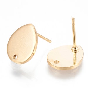 2 Earring supports, drop shape, smooth, nail, chip, 18k fine gold brass, gold, 12x10mm, set of 2 pieces image 7