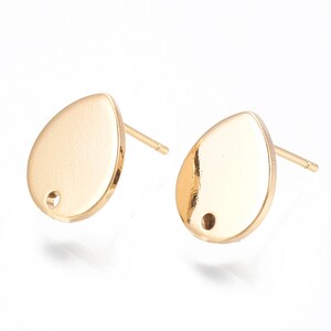 2 Earring supports, drop shape, smooth, nail, chip, 18k fine gold brass, gold, 12x10mm, set of 2 pieces image 6