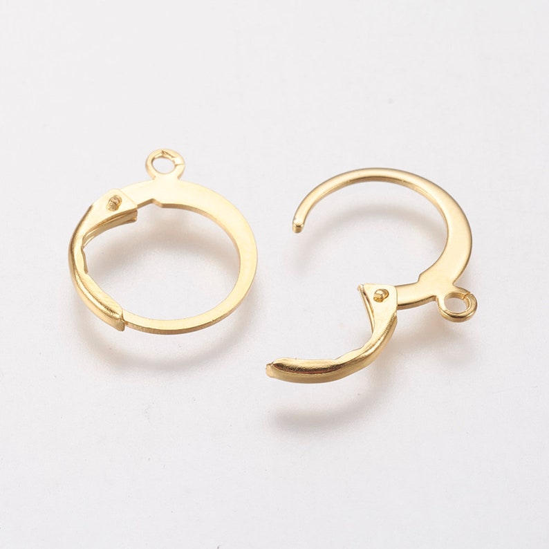 10 Earring supports, sleeper, stainless steel gilded with 18k fine gold, gold, 14mm, set of 10 pieces image 2