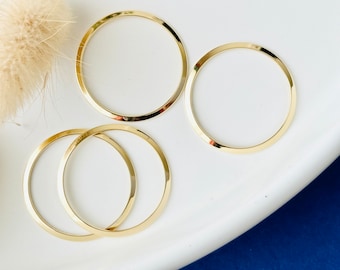 4 25mm rings, connectors, round, circle, stainless steel gilded with 24k fine gold, golden, size 25mm, set of 4 pieces