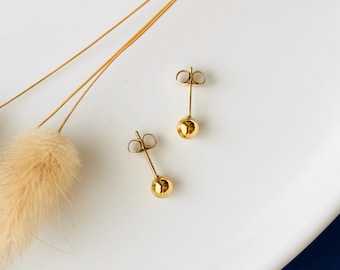 2 unidades de cierres de bola de 5 mm para pendientes, forma redonda, pendientes de botón, acero inoxidable chapado en oro, color dorado, juego de 2