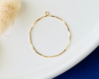 1 pendant 45mm, twisted, round, brass gilded with 18k fine gold, 32 mm, sold individually