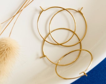 4 Anelli creoli da 25 mm, supporto per orecchini, acciaio inossidabile dorato con oro fino 18k, oro, set da 4 pezzi