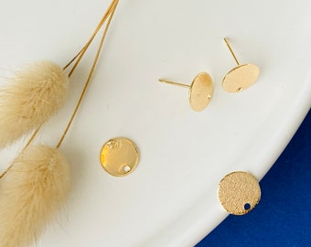 2 Supports boucles d’oreilles, martelé, texturé, clou, puce, laiton doré fin 18k, doré, 10mm, lot de 2 pièces