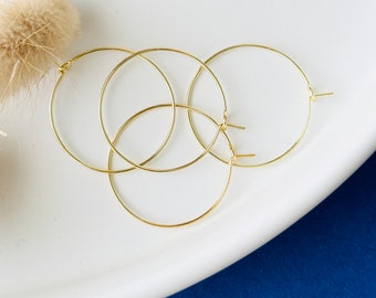 4 Creoles 25mm, ring, earring support, stainless steel gilded with 18k fine gold, golden, 25mm, set of 4 pieces