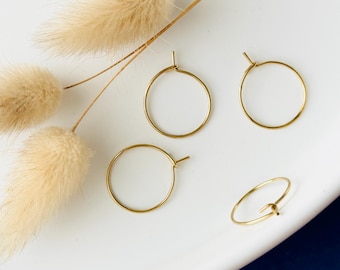 4 Anelli creoli da 15 mm, supporto per orecchini, acciaio inossidabile dorato con oro fino 18k, oro, set da 4 pezzi