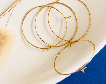 4 Anello creolo da 30 mm, supporto per orecchini, acciaio inossidabile dorato con oro fino 18 carati, oro, set di 4 pezzi