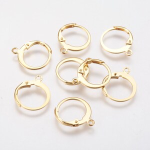 10 Earring supports, sleeper, stainless steel gilded with 18k fine gold, gold, 14mm, set of 10 pieces image 3