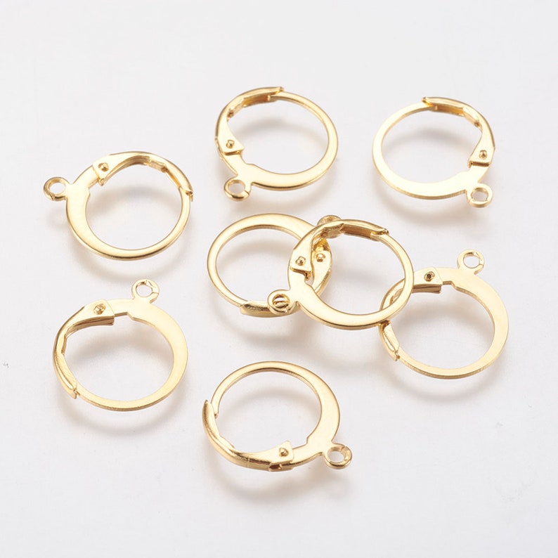 10 Earring supports, sleeper, stainless steel gilded with 18k fine gold, gold, 14mm, set of 10 pieces image 3