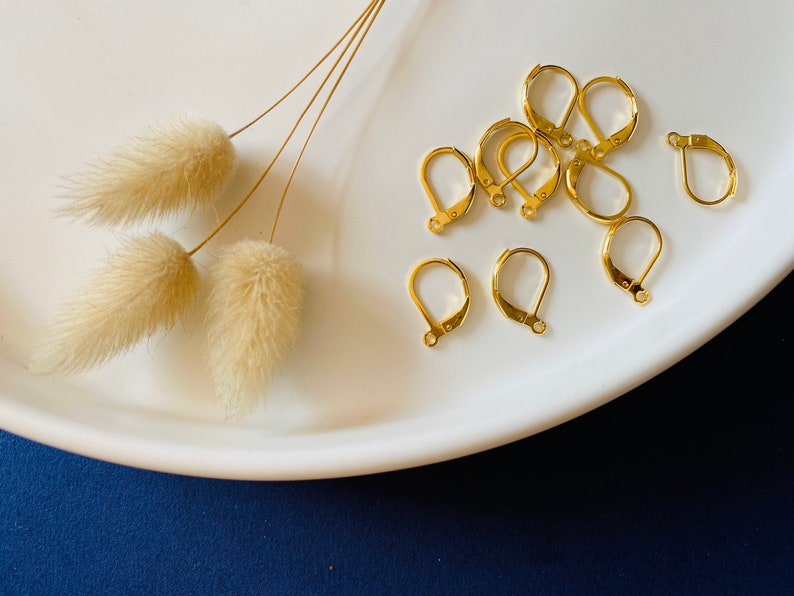 10 Earring support, sleeper, stainless steel gilded with 24k fine gold, golden, 15mm, set of 10 pieces image 3