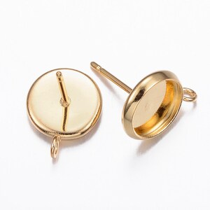 2 Supports 8mm cabochon earrings 8mm, round shape, nail, chip, gold stainless steel, gold, 8mm, set of 2 pieces image 3