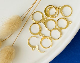 10 supporti per orecchini, dormienti, acciaio inossidabile dorato con oro fino 18 carati, oro, 14 mm, set di 10 pezzi