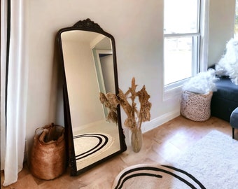 Oversized Vintage Black Ornate Full Length Floor Mirror Baroque Decor Art, Mirror Home Decor Full Body Mirror 35x75 Inches