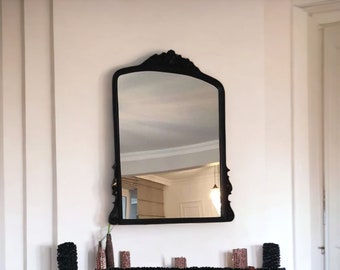 Black Wood Framed Fireplace Mirror, Baroque Mirror Italian Vintage, Fireplace Mirror Decor, Farmhouse Furniture Mirror