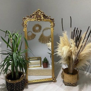 Antique Farmhouse Full Length Mirror, Vintage Look Gilded Frame Floor Mirror, Palace Decoration Mirror, Gift for Farmhouse