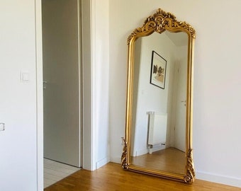 Vintage Wall Decor Floor Mirror, Anthropology Mirror Wood Frame 33"x75" Inches, Victorian Farmhouse French Mirror, Oversize Baroque Mirror