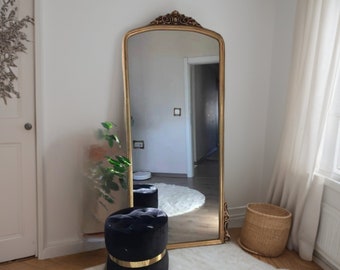 Wall Ornate Mirror Antique Oversized Floor Mirror, Gold Framed Mirror for Farmhouse Decor, Carved Elegant Mirror for Vanity Mirror
