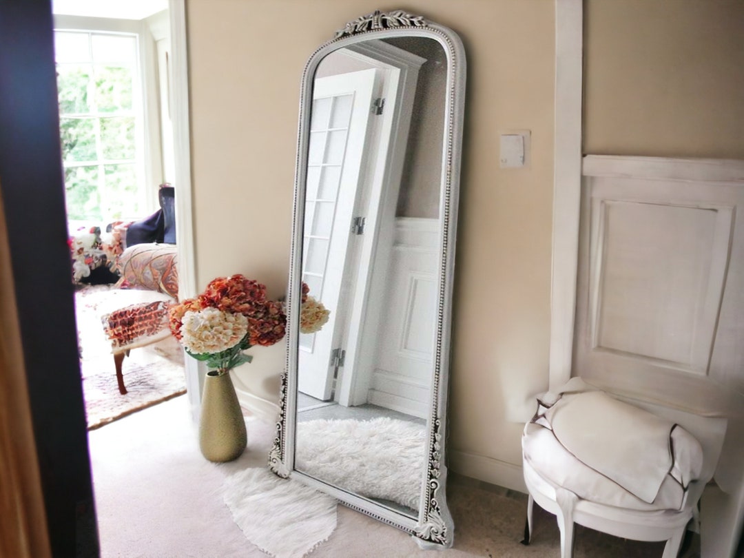 White Vintage Full Length Mirror 28x70 Inches, Farmhouse Furniture for