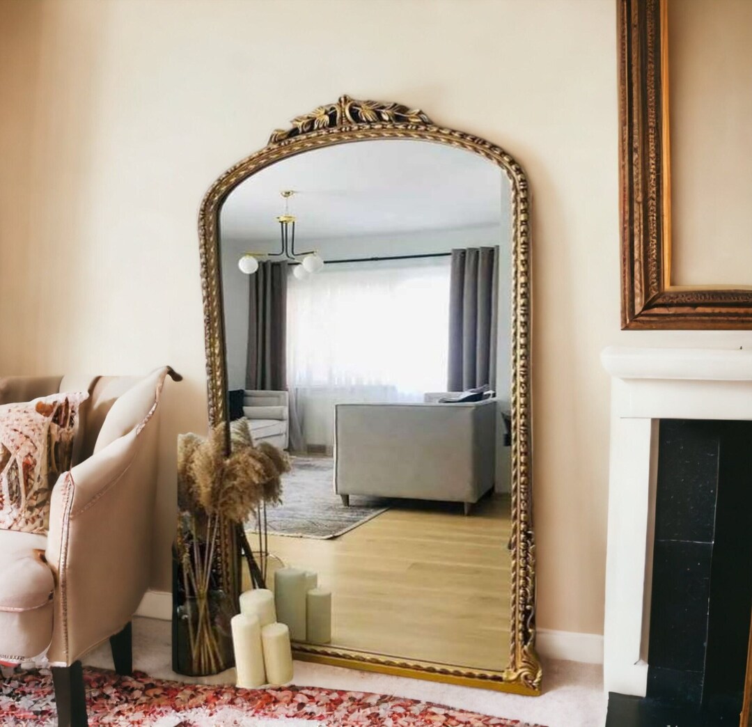 Wall Decor Oversize Gold Mirror for Vintage Style, Home Gift Unique