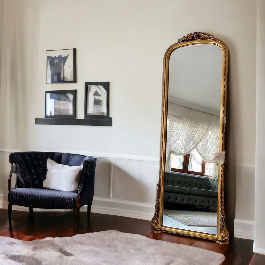 Anthropology Floor Length Mirror, Oversize Wall Mirror Decorative Mirror, Gold Leaf Mirror ...
