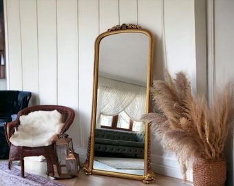 Antiqued Ornate Frame Floor Mirror Living Room Decor Vintage 
