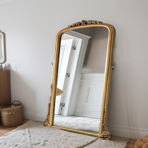 36"x75" Inches Oversize Mirror Carved Frame Floor Mirror Living Room Decor, Gold Antique Mirror for Wall Decor, Arched Mirrors Decorative