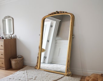 36"x75" Inches Oversize Mirror Carved Frame Floor Mirror Living Room Decor, Gold Antique Mirror for Wall Decor, Arched Mirrors Decorative