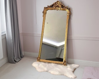 French Mirror Vintage Farmhouse Decorative Baroque Mirror, Mirror Antique Vintage Wall Gold Wood Art Deco Ornate Gilt Brass Style Mirror