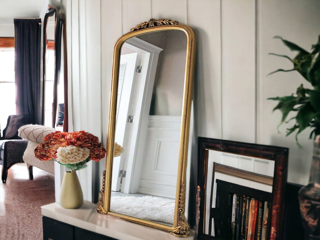 Gold Full Body Mirror Vintage Wall Decor, Frameless Wall Mirror for