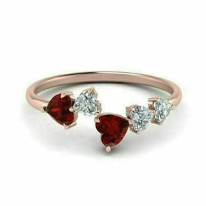 2.30 CTW Love Heart Cut Natural Red Ruby Bypass Minimalist Ring - Solid Rose Gold Women Engagement Ring - Moissanite Diamonds Valentine Gift