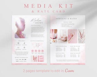 2 Page Media Kit Canva Template | Instagram, Influencer, Blogger, TikTok, YouTube Media Kit | Rate Card Template | Social Media Kit | Pink