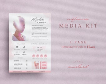 1 Page Media Kit Canva Template | Instagram, Influencer, Blogger, TikTok, YouTube Media Kit & Rate Card Template | Social Media Kit | Pink