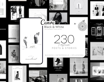 Black and White Fashion Instagram Templates: 230 Canva Posts (PDF)