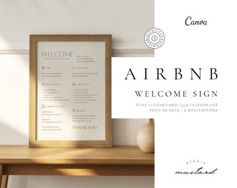 Airbnb Welcome Sign: House Rules, WiFi, Editable Template (Digital Download)