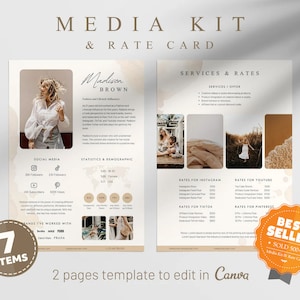 Plantilla de Canva para kit de medios para influencers: Tarjeta de tarifas marrón (2 páginas)